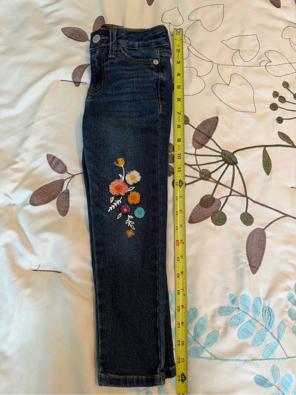 Cat & Jack Girls Floral Embroidered High Rise Skinny Jeans Dark Wash Size 4
